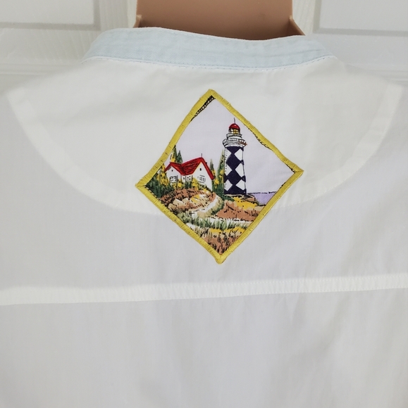 Quacker Factory Lighthouse Coast Button Down Cotton Shirt Womens 1X ~ Pre-Owned - Picture 9 of 12